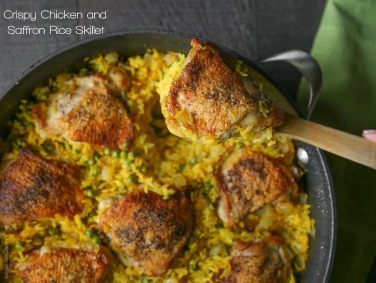 Crispy chicken and saffron rice skillet