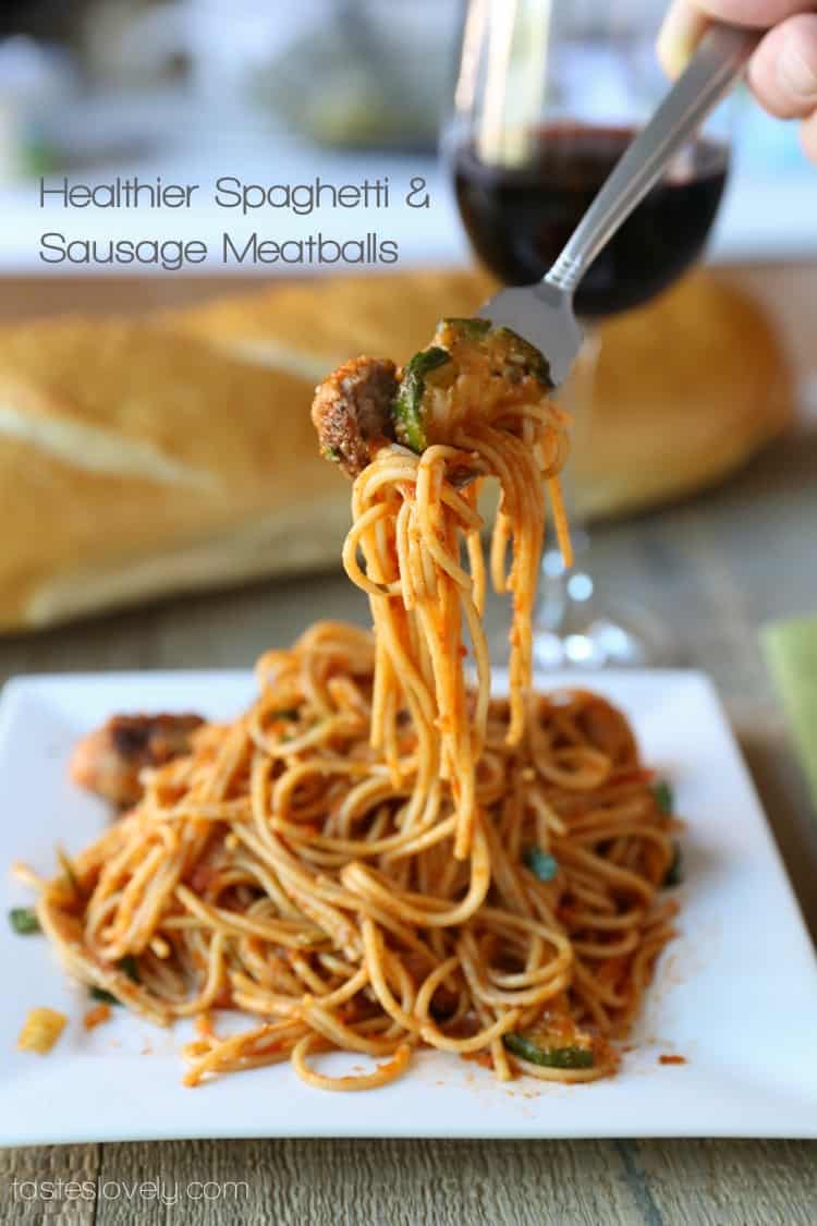 Healthier spaghetti & sausage meatballs, only 410 calories!