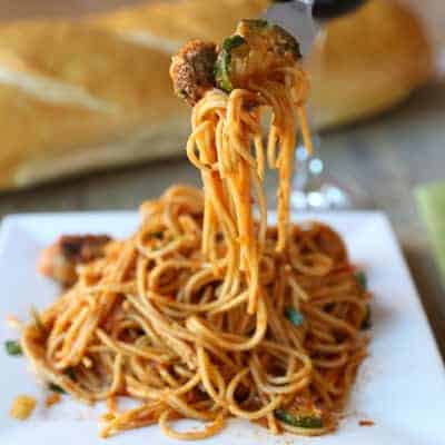 Healthier Spaghetti and Sausage Meatballs | tasteslovely.com