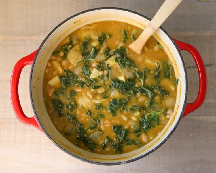 Potato, White Bean & Kale Vegan Soup with Garlic Rosemary Crostini's