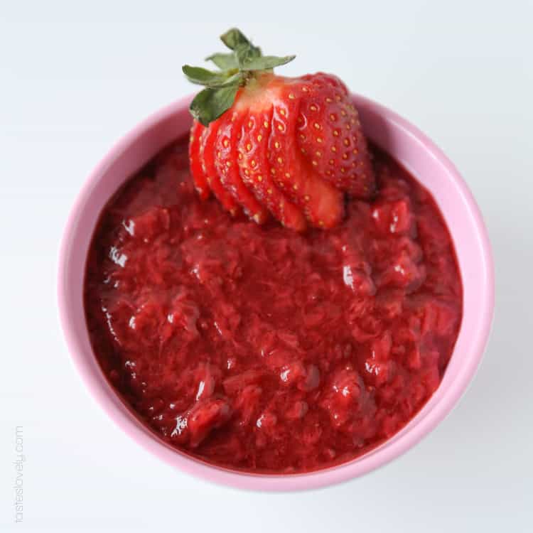 Fresh strawberry sauce, great for cheesecake, pancakes or waffles