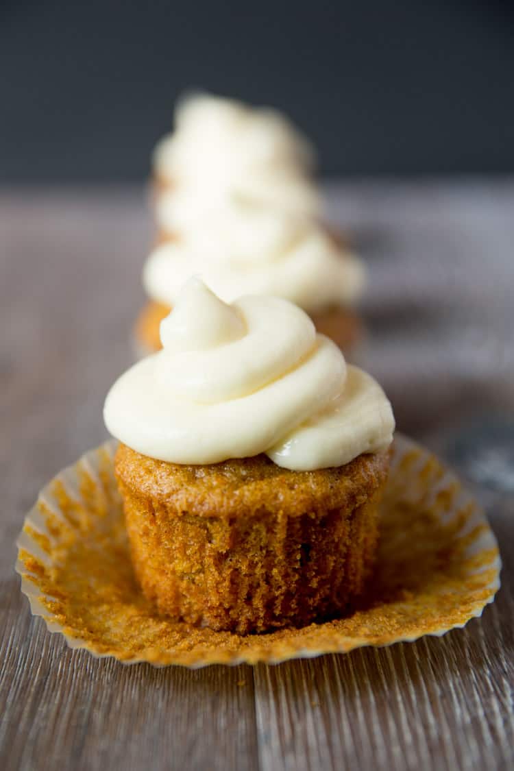 Carrot cake cupcakes with cream cheese frosting