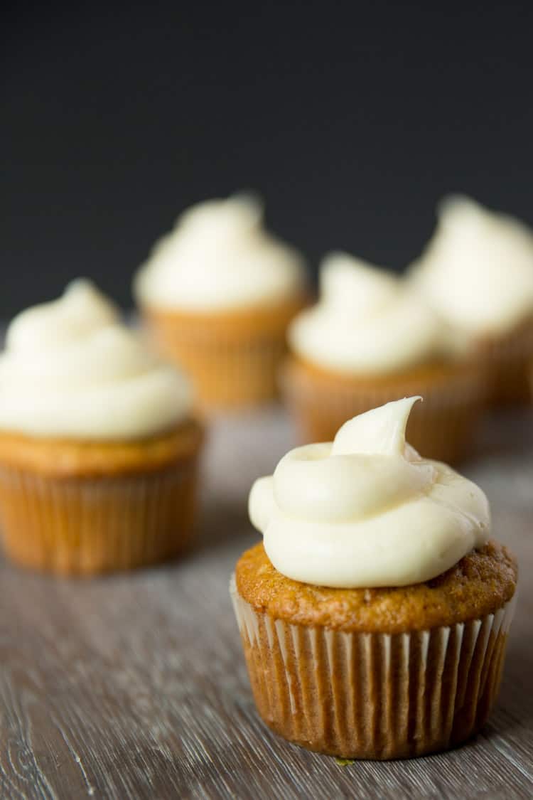 Carrot cake cupcakes with cream cheese frosting