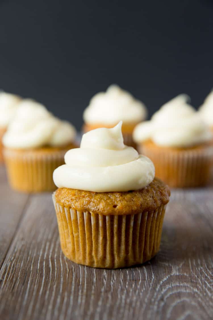 Carrot cake cupcakes with cream cheese frosting