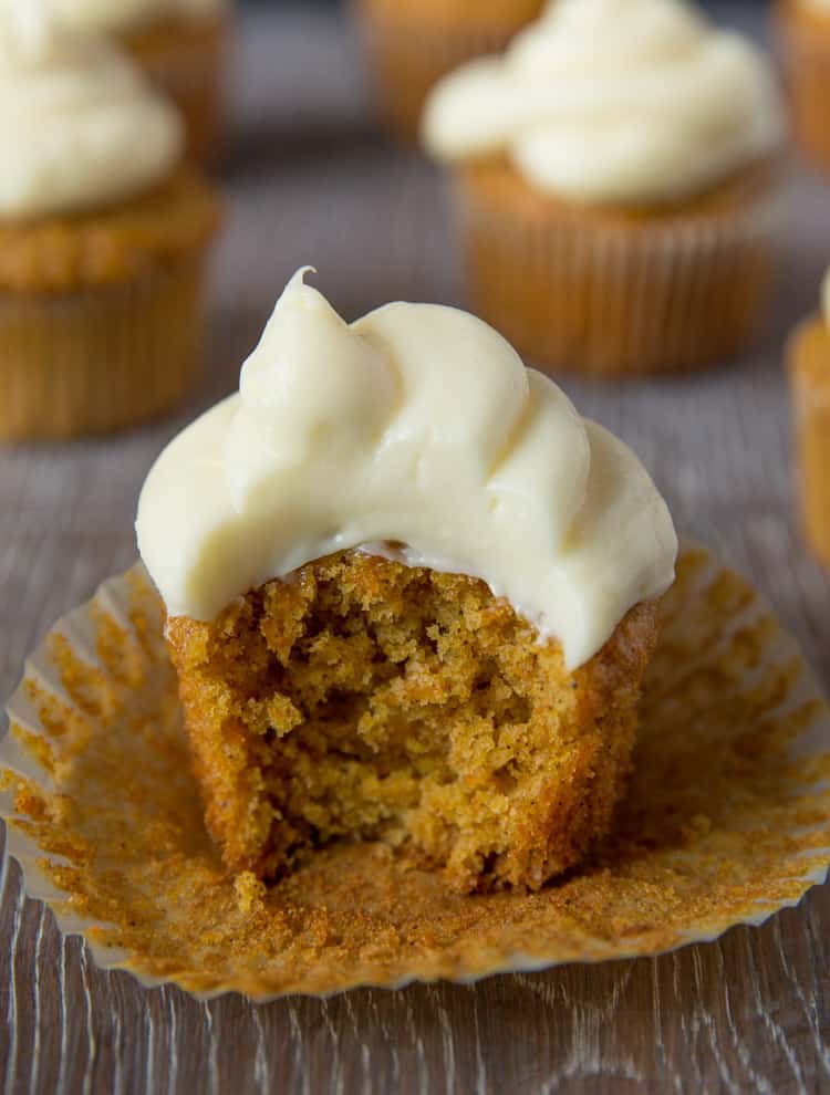 Carrot cake cupcakes with cream cheese frosting