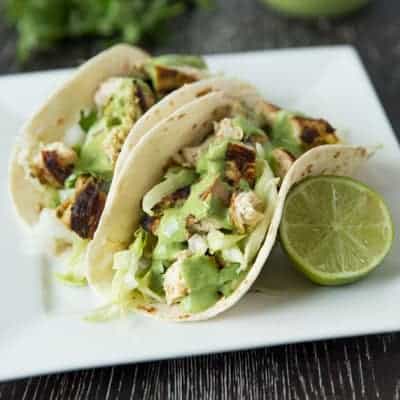 Chicken Tacos with Cilantro Lime Ranch Dressing | tasteslovely.com