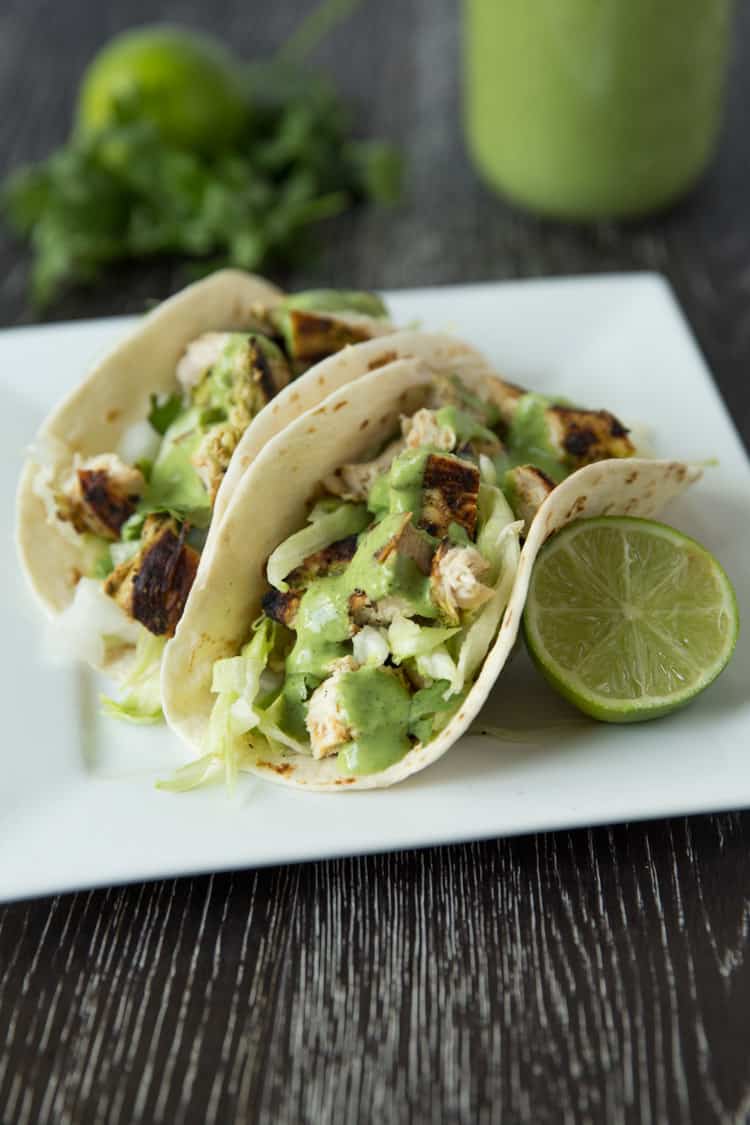 Chicken tacos with cilantro lime ranch dressing
