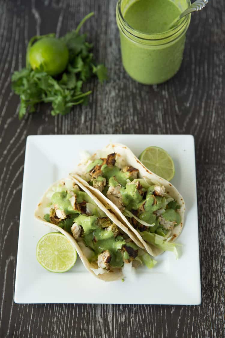 Chicken tacos with cilantro lime ranch dressing