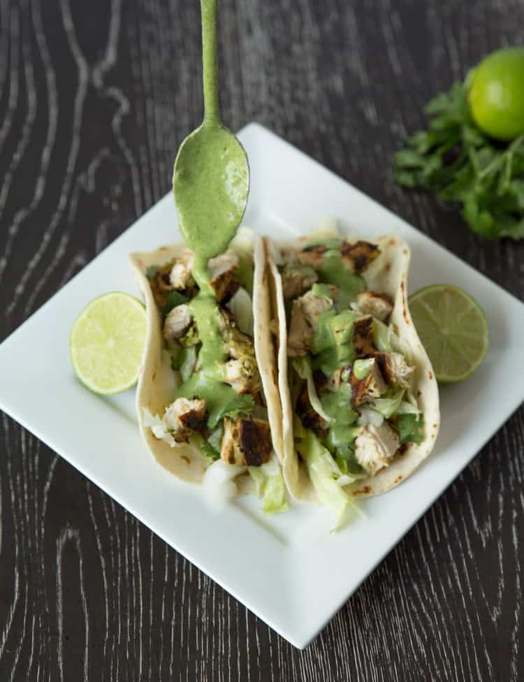 Chicken tacos with cilantro lime ranch dressing