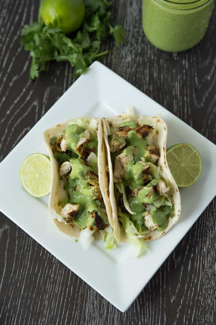 Chicken tacos with cilantro lime ranch dressing