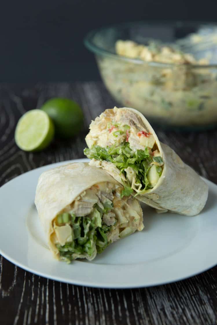 Curried chicken salad and apple wraps