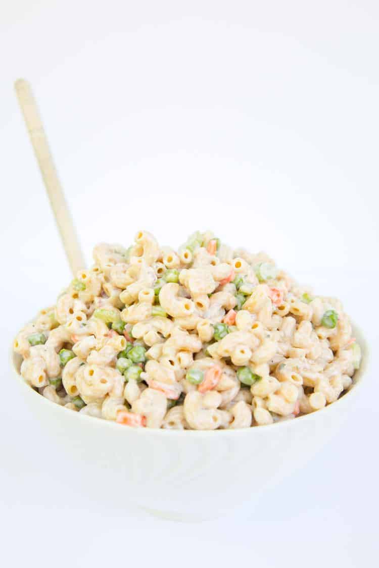 Creamy ranch pasta salad. This is a HUGE hit at potlucks and BBQ's! One of the first dishes to go!
