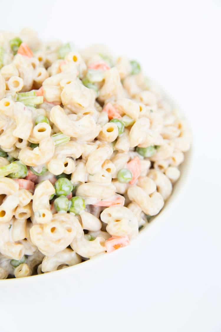 Creamy ranch pasta salad. This is a HUGE hit at potlucks and BBQ's! One of the first dishes to go!