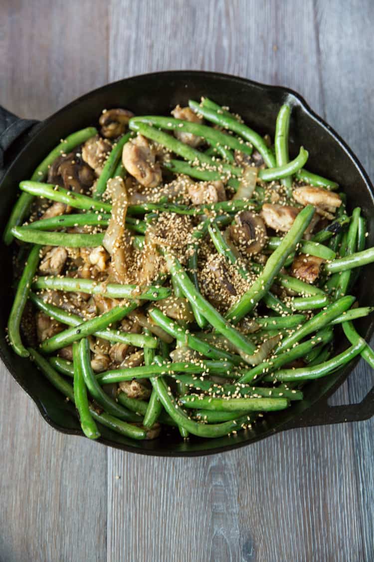 Green Bean Stir Fry with Chicken & Sesame Seeds - Tastes Lovely