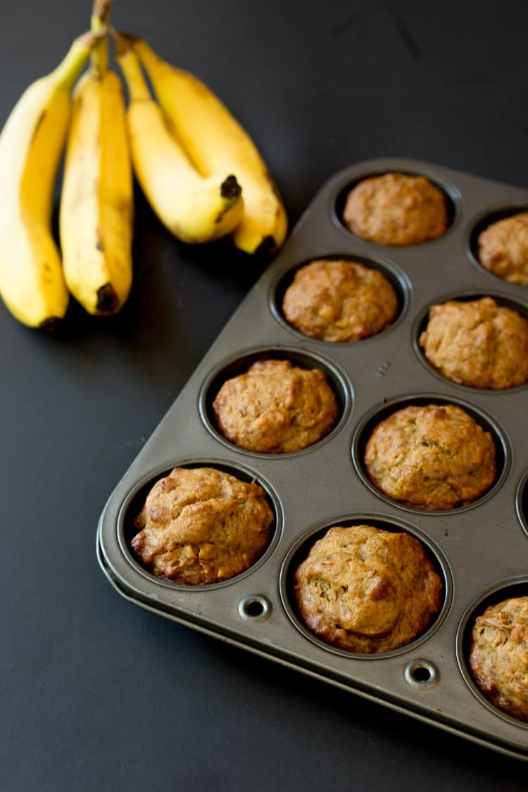 Perfect banana nut muffins. Made with 5 bananas, full of banana flavor!