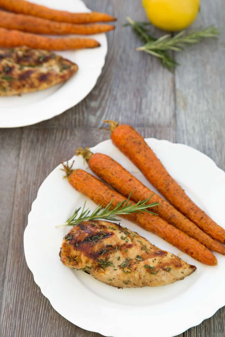 Grilled lemon rosemary chicken that has been marinated in white wine. Perfect light summer dinner!