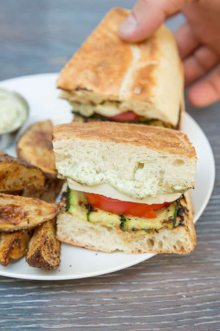 Grilled zucchini caprese sandwiches with pesto mayo. Perfect summer sandwich!