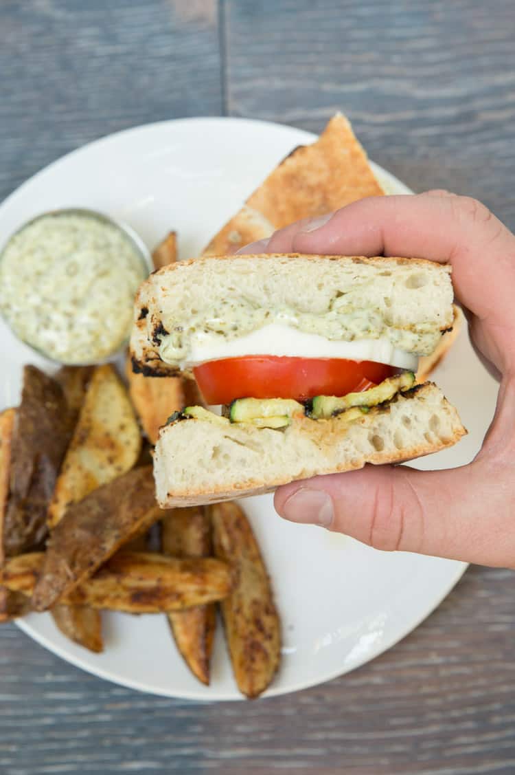 Grilled zucchini caprese sandwiches with pesto mayo. Perfect summer sandwich!