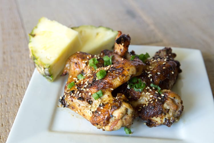 This recipe is always a huge hit! Mustard grilled pineapple chicken wings, amazing asian flavor.