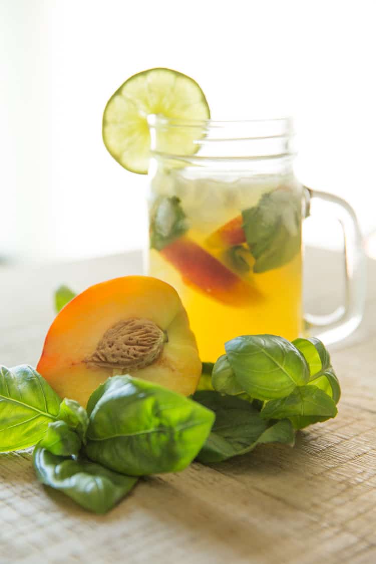 Sparkling Peach Basil Sangria, perfect cocktail for summertime sipping!