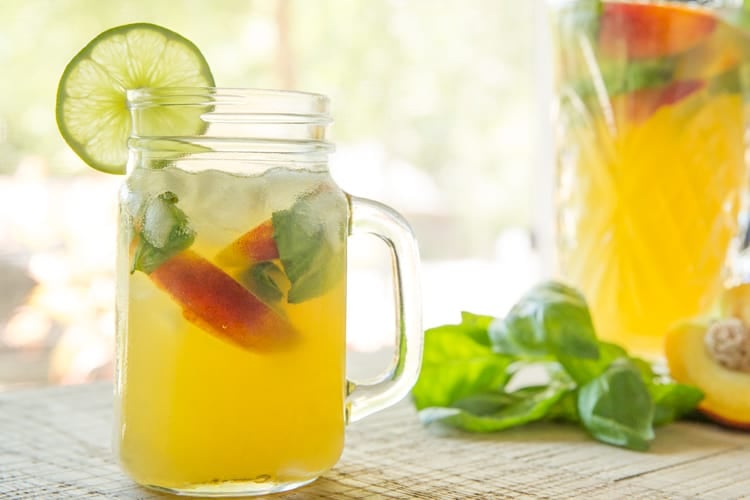 Sparkling Peach Basil Sangria, perfect cocktail for summertime sipping!