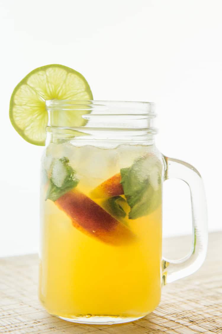 Sparkling Peach Basil Sangria, perfect cocktail for summertime sipping!