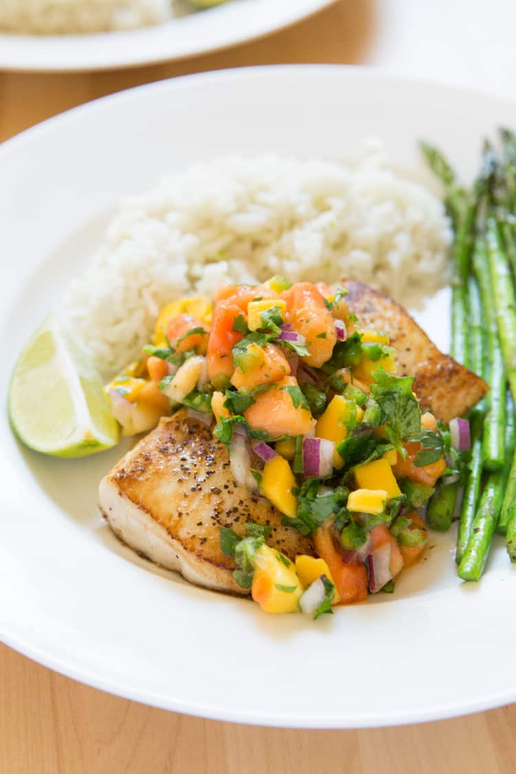 Pan Seared Mahi Mahi with Mango Papaya Salsa