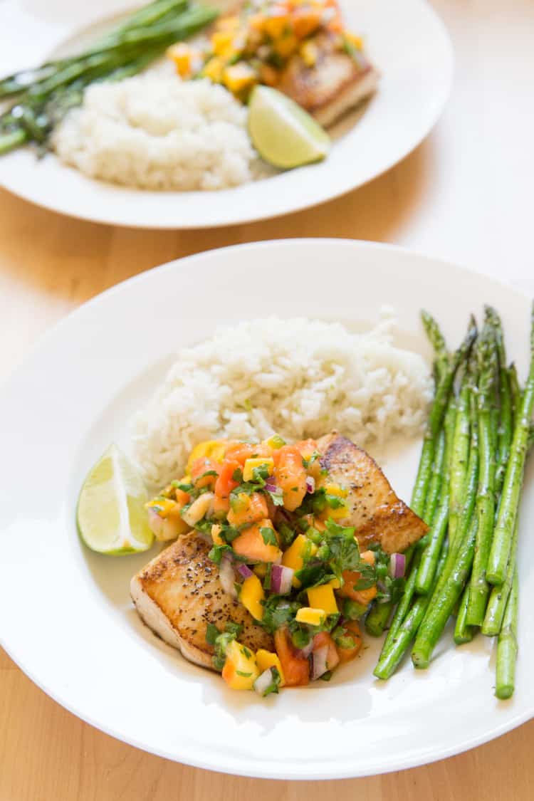 Pan Seared Mahi Mahi with Mango Papaya Salsa