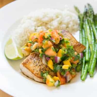 Pan Seared Mahi Mahi with Mango Papaya Salsa | tasteslovely.com