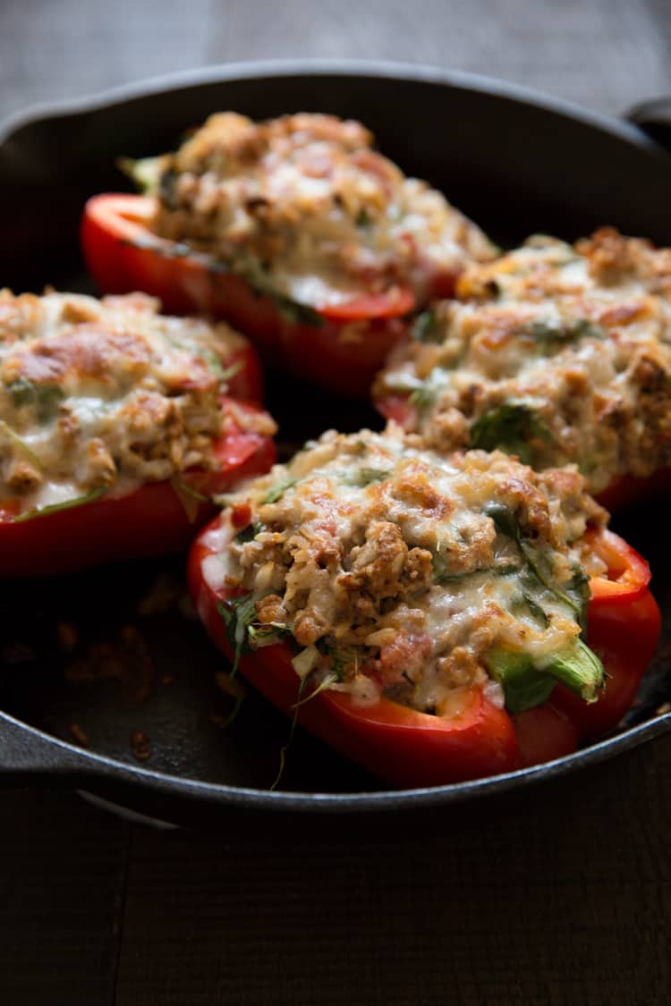 Turkey & Arugula Stuffed Bell Peppers