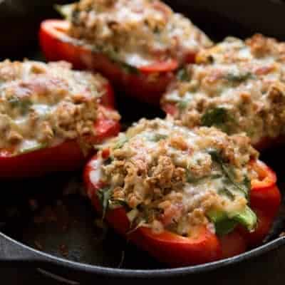 Turkey & Arugula Stuffed Bell Peppers | tasteslovely.com