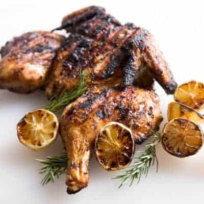 Grilled lemon and rosemary flattened chicken