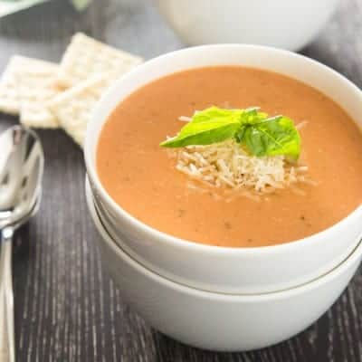 Creamy Tomato Basil Soup with Parmesan | tasteslovely.com