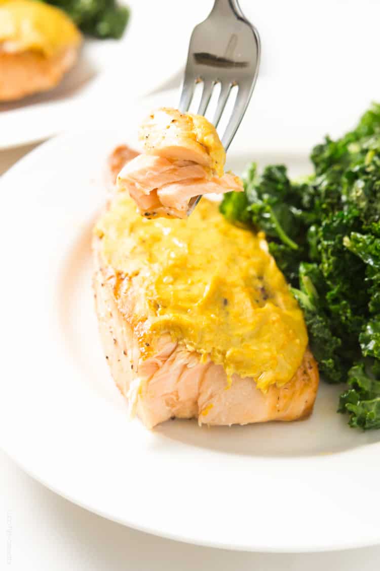 Easy 4 ingredient Orange Mustard Glazed Salmon, ready in just 15 minutes! #paleo #whole30 #glutenfree #lowcarb