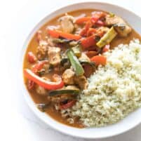 thai curry with authentic thai red curry sauce