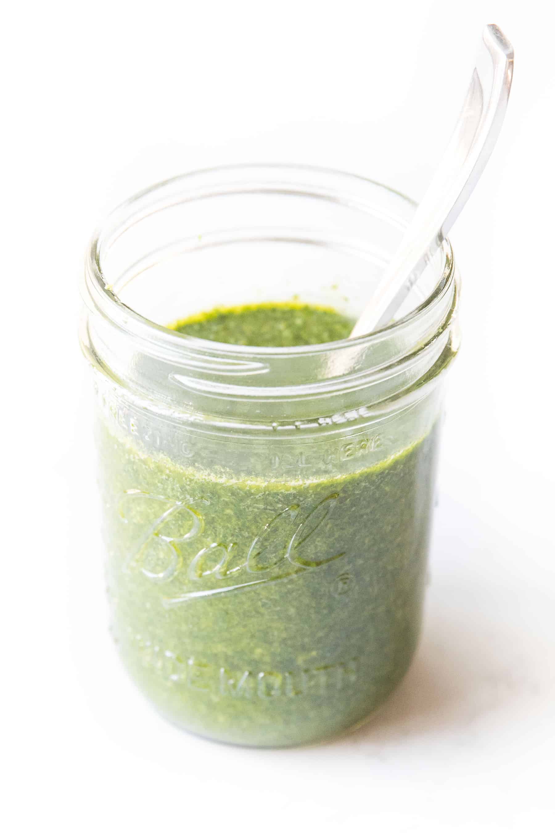 Chimichurri sauce in a mason jar