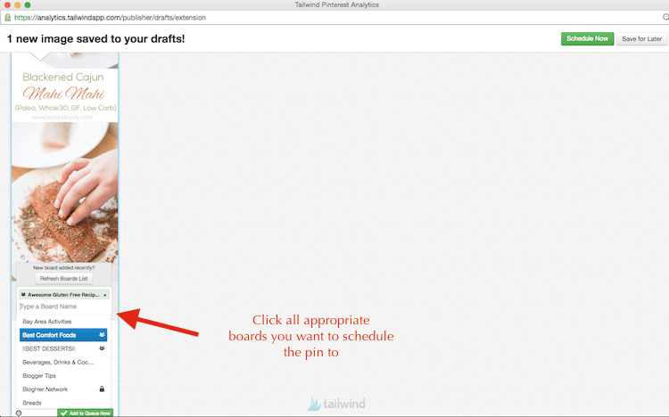 Select Appropriate Boards to Schedule to Tailwind App