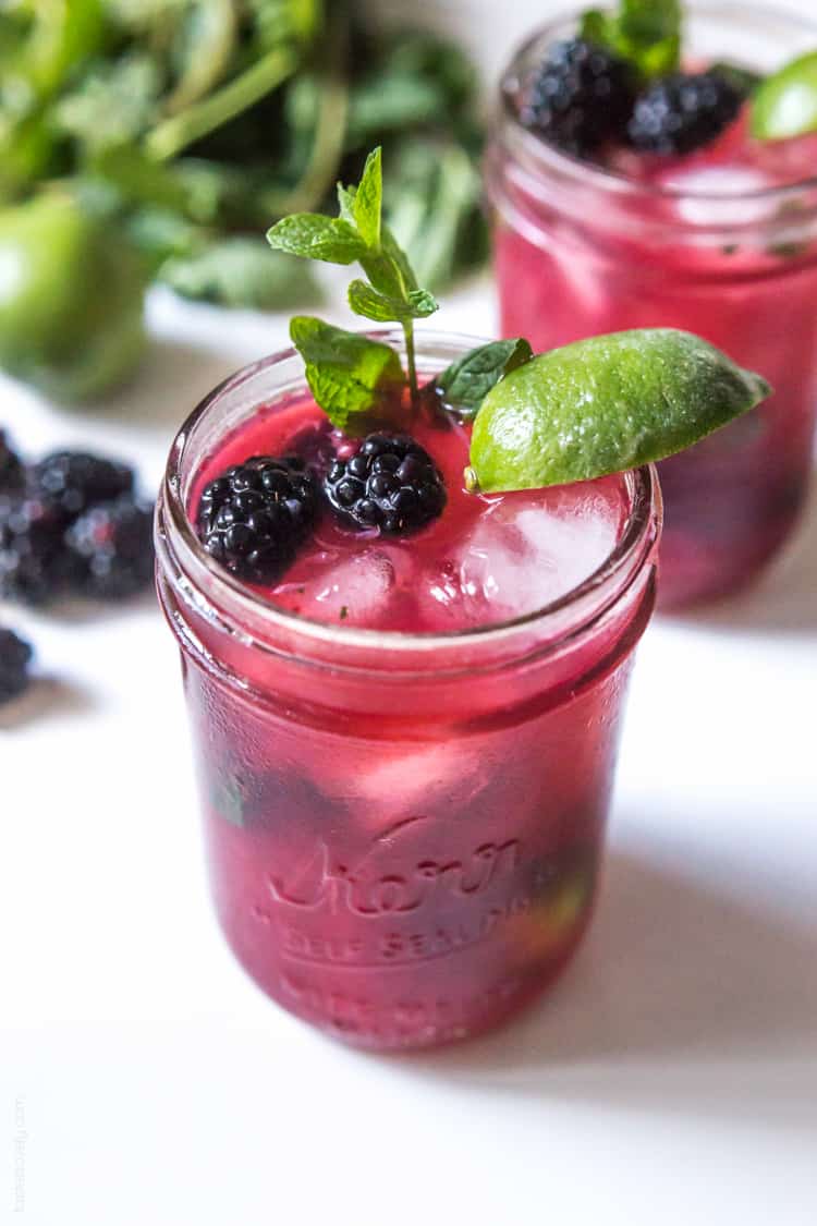 Blackberry Mint Mojitos made with fresh blackberry juice