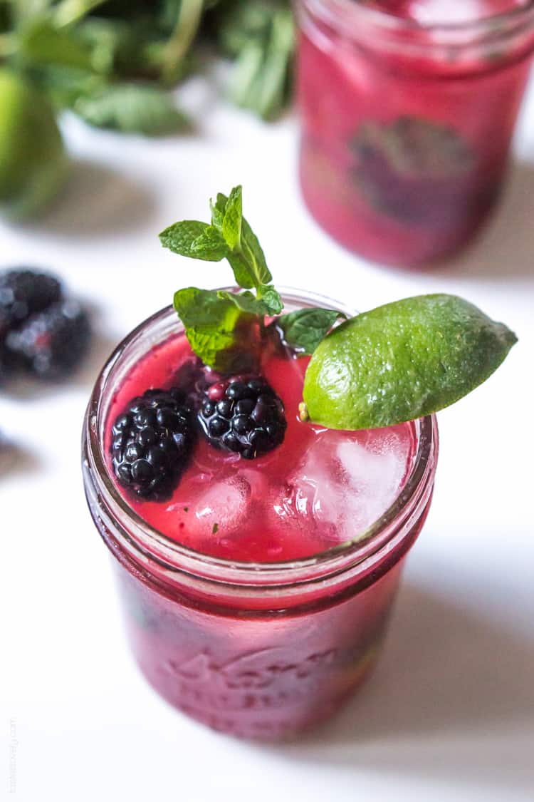 Blackberry Mint Mojitos made with fresh blackberry juice