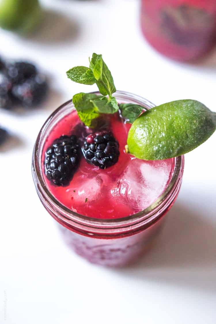 Blackberry Mint Mojitos made with fresh blackberry juice