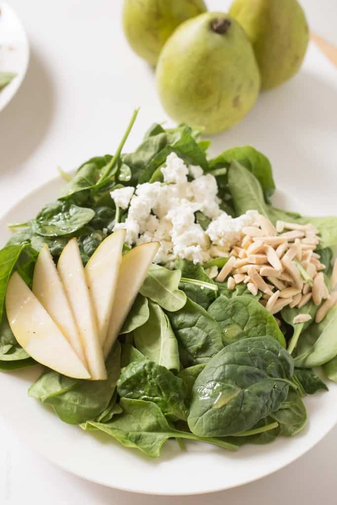 Pear and Goat Cheese Spinach Salad #glutenfree #vegetarian