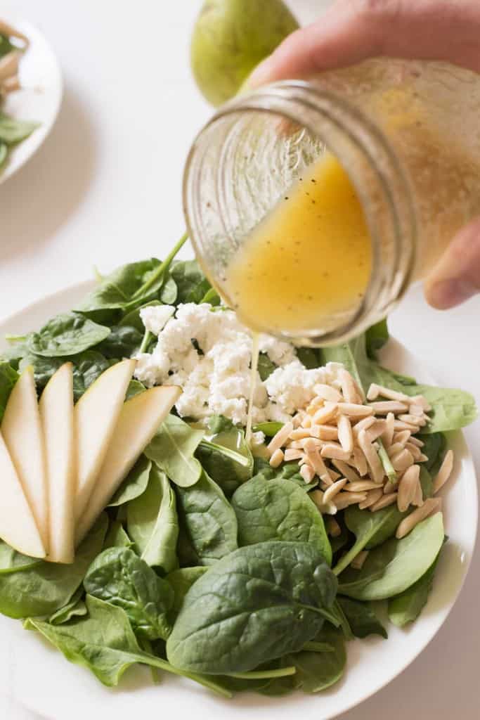 Pear and Goat Cheese Spinach Salad #glutenfree #vegetarian