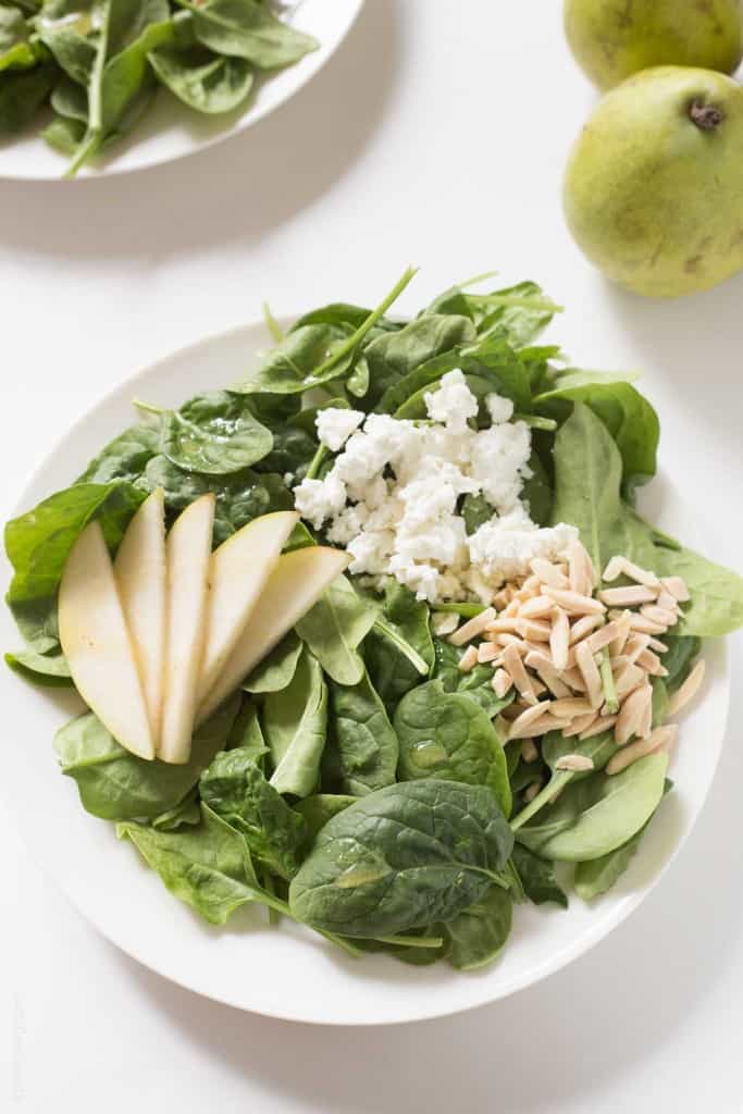 Pear and Goat Cheese Spinach Salad #glutenfree #vegetarian