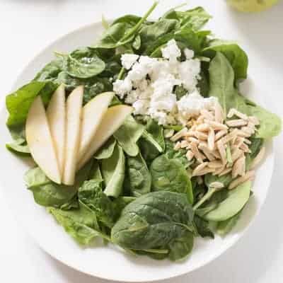 Pear and Goat Cheese Spinach Salad | tasteslovely.com