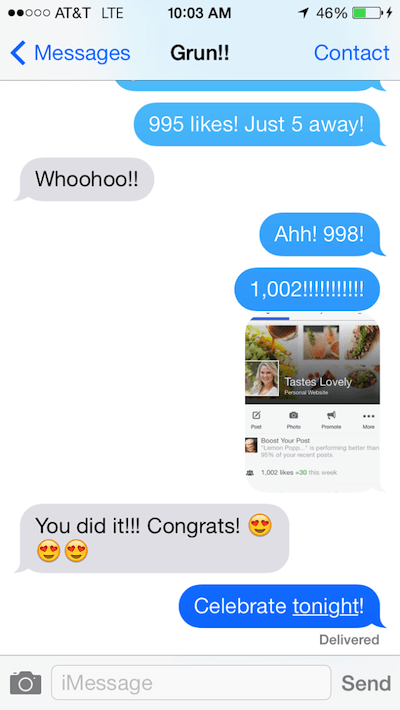 hitting 1000 facebook likes text message