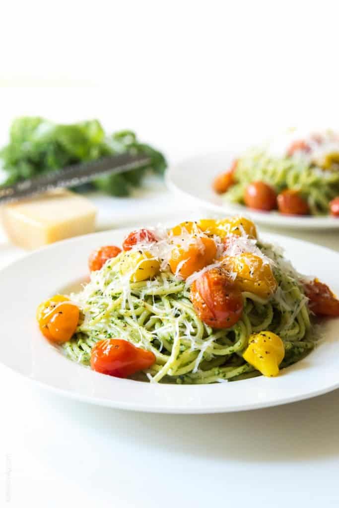 Kale Walnut Pesto & Blistered Tomato Pasta - a healthy and delicious vegetarian summer pasta