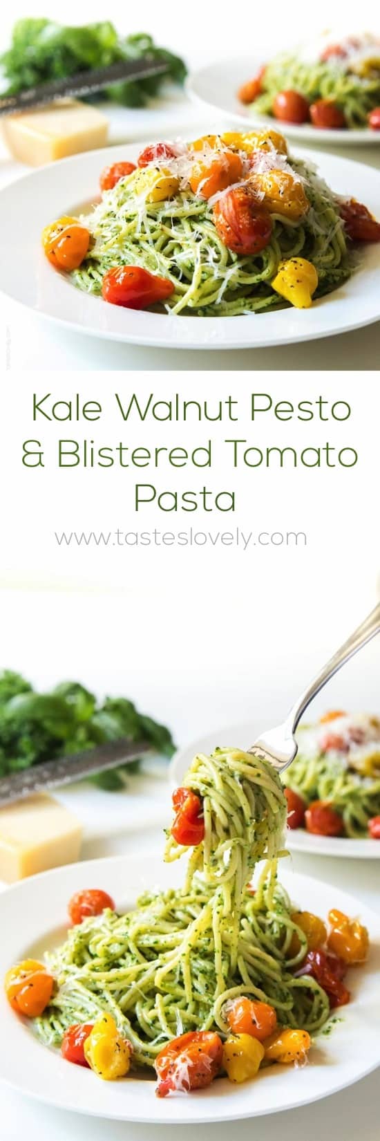 Kale Walnut Pesto & Blistered Tomato Pasta - a healthy and delicious vegetarian summer pasta