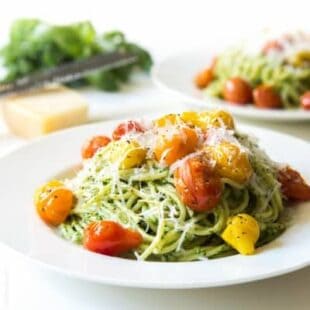 17 Best 30 Minute Dinners 23 Kale Walnut Pesto Blistered Tomato Pasta tasteslovely.com e1435110751603
