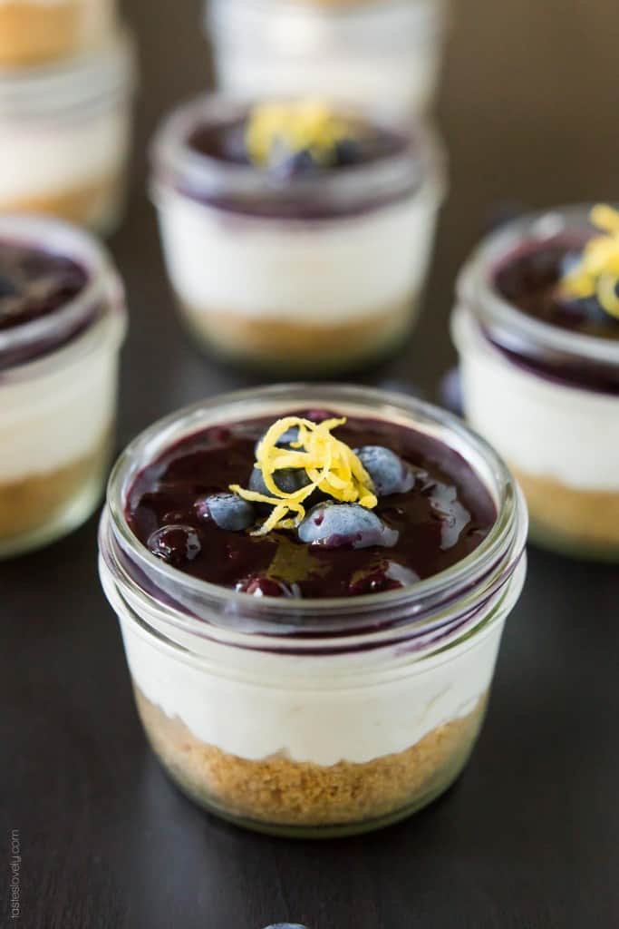 Mini No Bake Cheesecakes with Blueberry Sauce