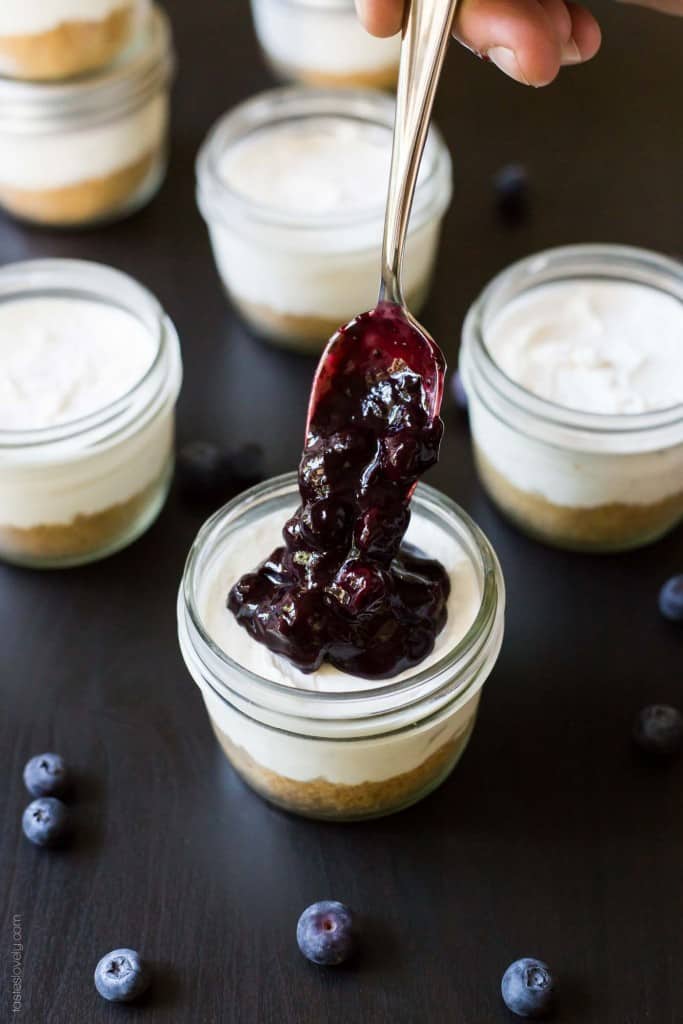 Mini No Bake Cheesecakes with Blueberry Sauce